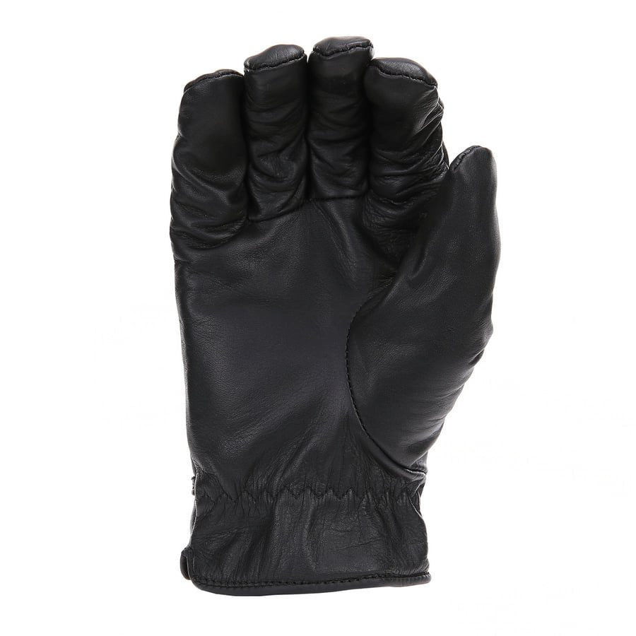 Guantes Rodeo Longhorn de cuero negros, vista frontal con logo en la muñeca