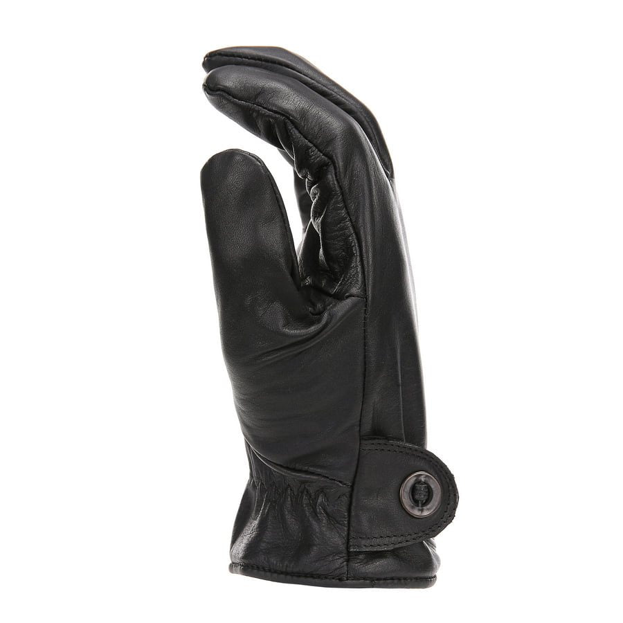 Guantes Rodeo Longhorn de cuero negros, vista frontal con logo en la muñeca