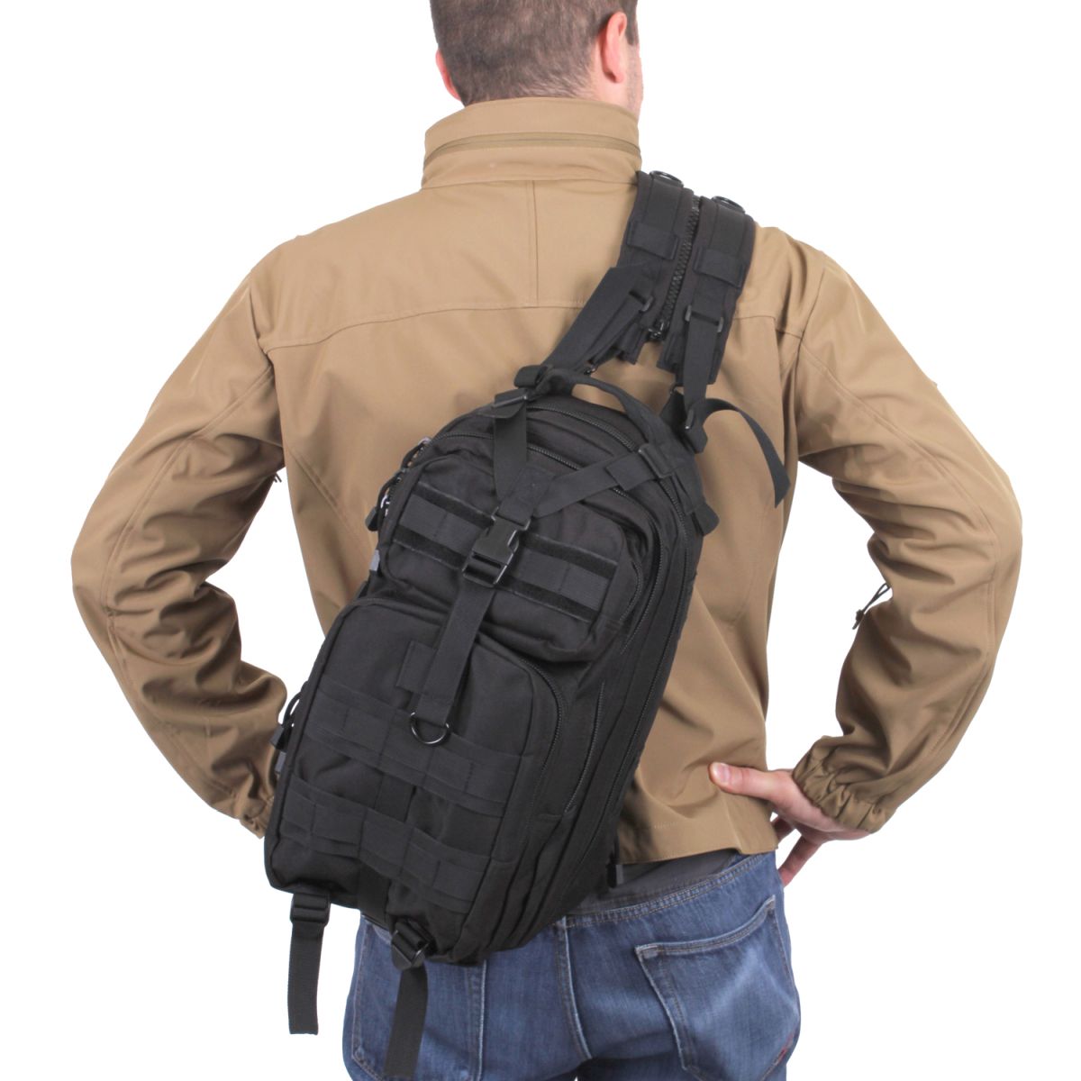 Mochila convertible TRANSPORT medium negra 45x25x23 cm con tirantes sujetables por cremallera
