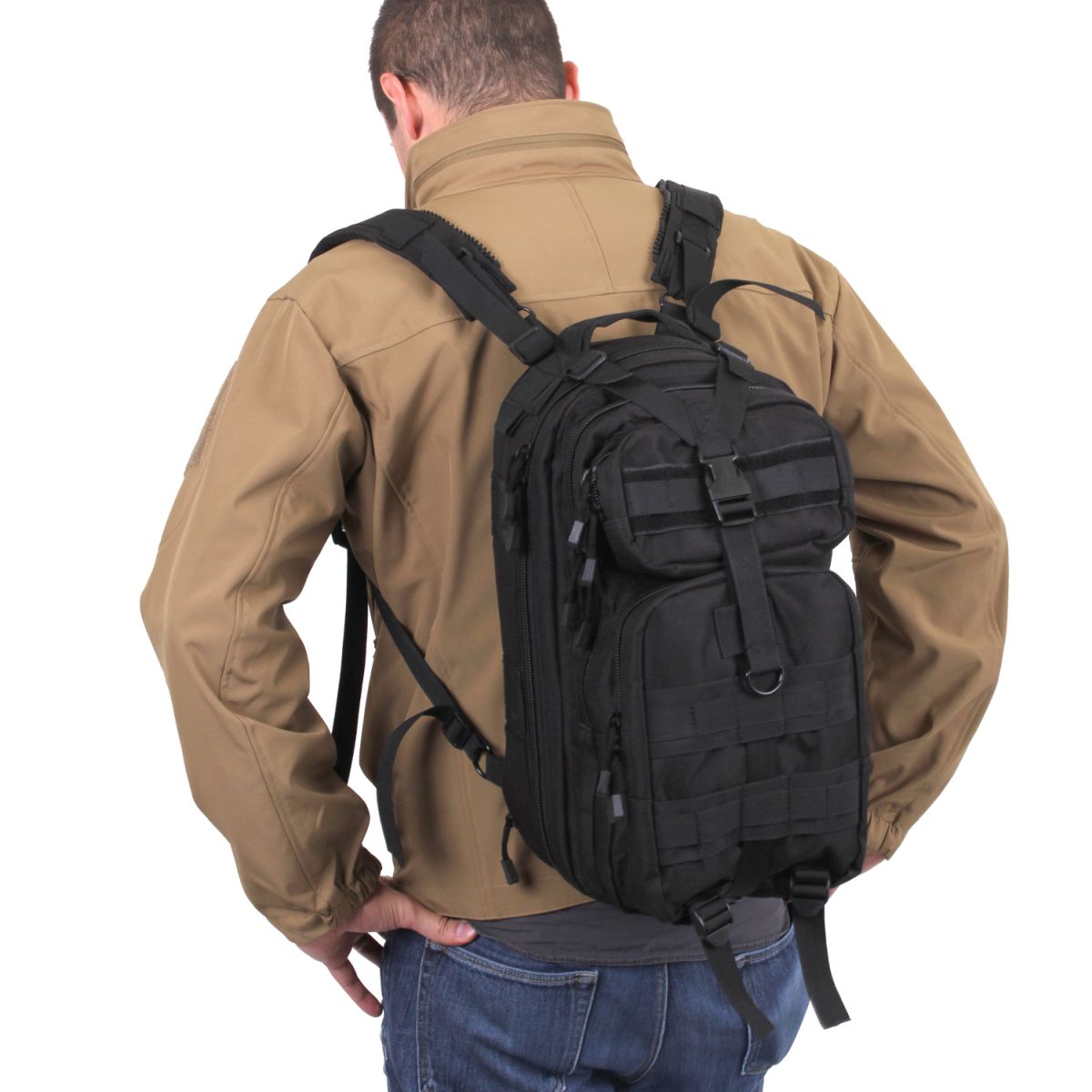 Mochila convertible TRANSPORT medium negra 45x25x23 cm con tirantes sujetables por cremallera