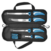 Set de 4 cuchillos de filetear con afilador y funda. Hojas en acero inoxidable alemán 4116 con recubrimiento titanio