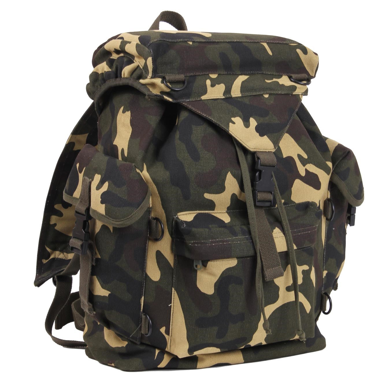 Mochila OUTDOORSMAN Woodland de lona de algodón con patrón camuflaje Woodland