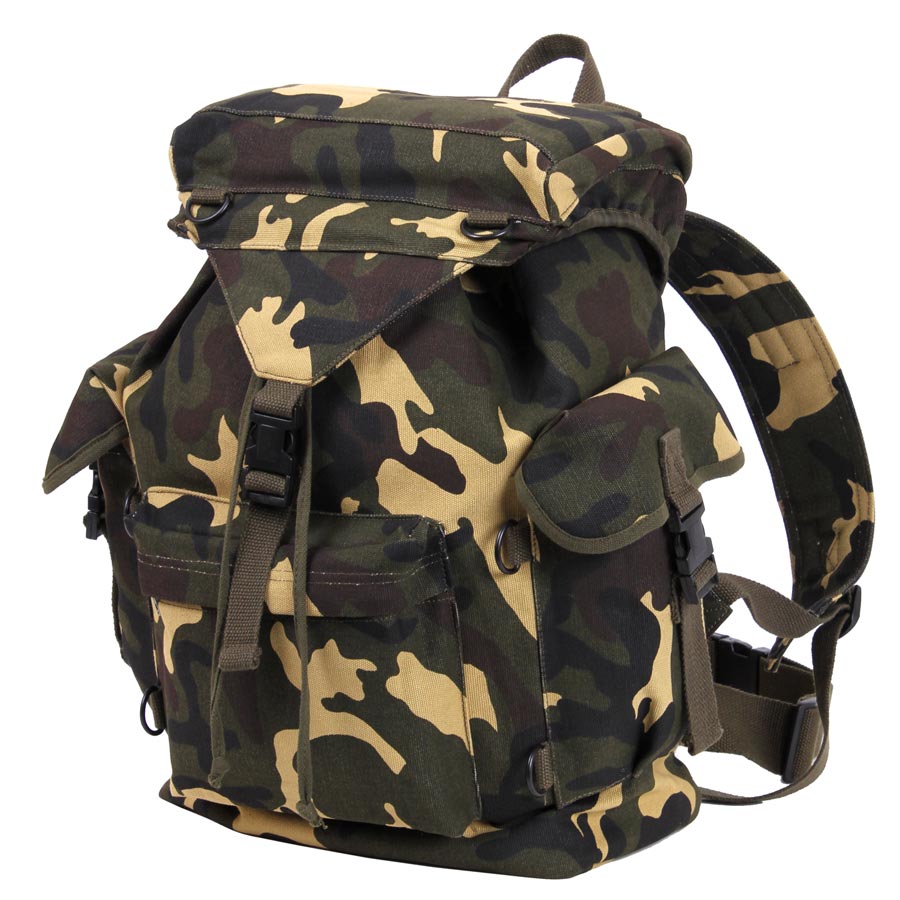 Mochila OUTDOORSMAN Woodland de lona de algodón con patrón camuflaje Woodland