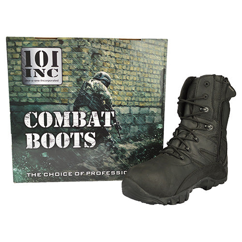 Botas tácticas COMBAT RECON negras con cremallera lateral YKK y suela antideslizante resistente a aceites