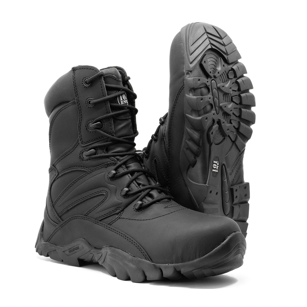 Botas tácticas COMBAT RECON negras con cremallera lateral YKK y suela antideslizante resistente a aceites