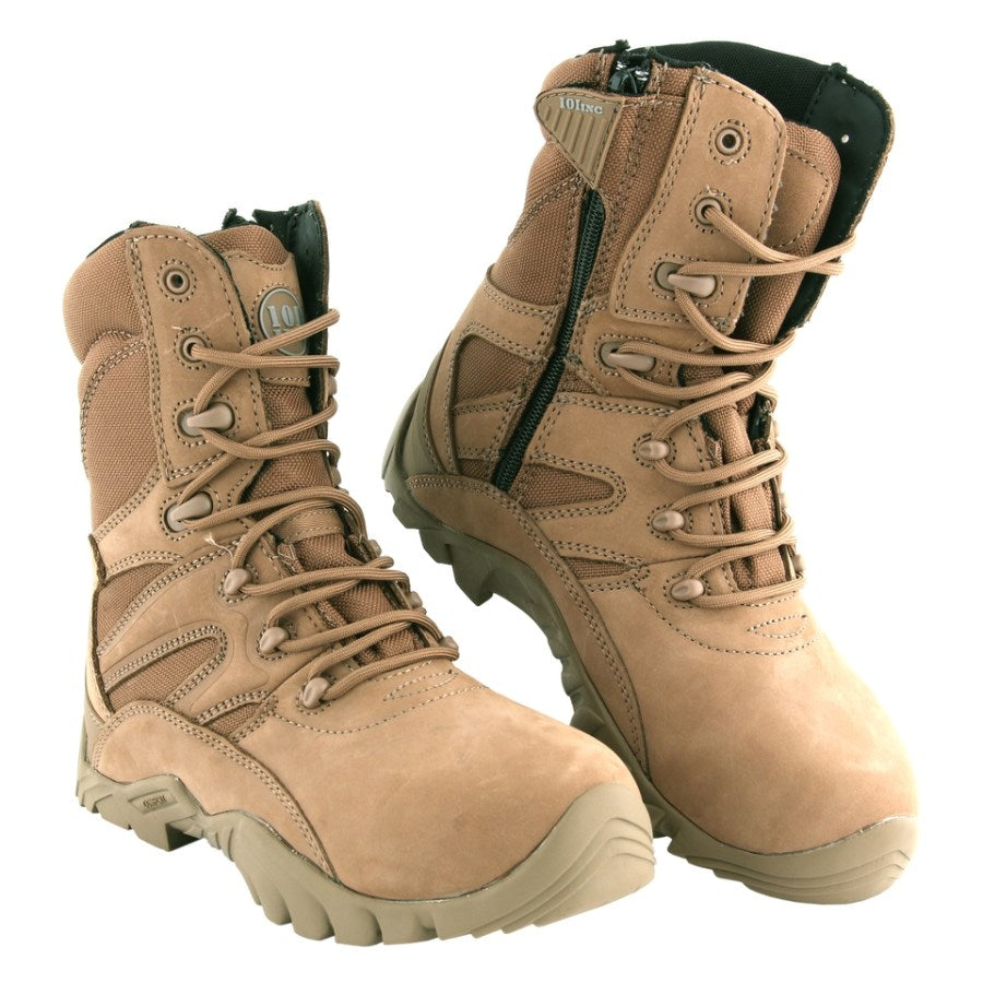 Botas tácticas COMBAT RECON COYOTE con cremallera lateral YKK, suela antideslizante resistente a aceites y forro KBTex