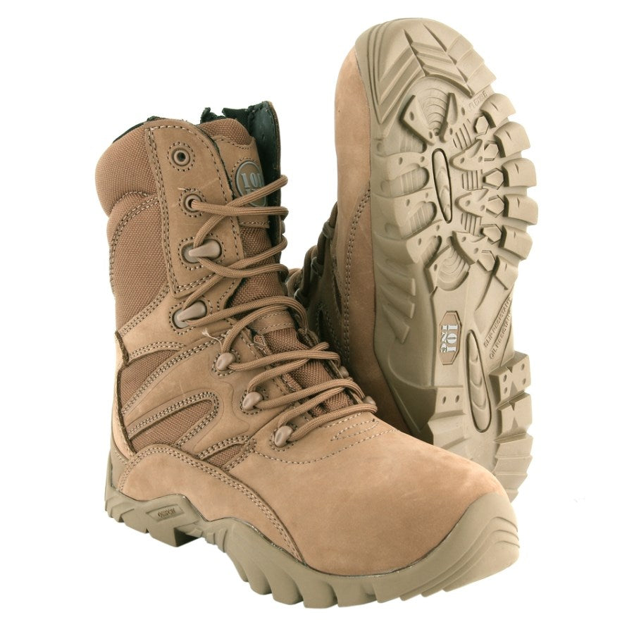 Botas tácticas COMBAT RECON COYOTE con cremallera lateral YKK, suela antideslizante resistente a aceites y forro KBTex