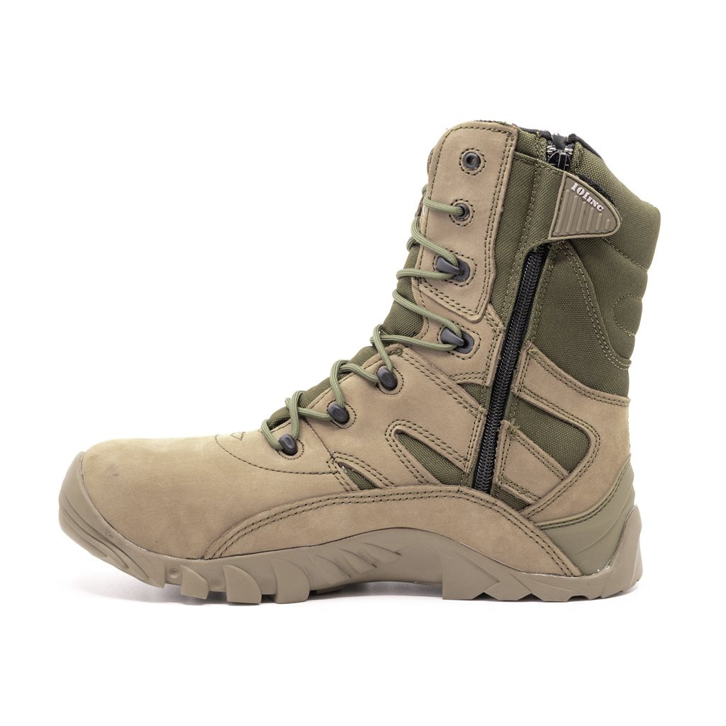 Botas tácticas COMBAT RECON verdes con cremallera YKK, suela antideslizante y forro KBTex