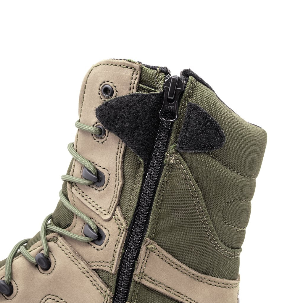 Botas tácticas COMBAT RECON verdes con cremallera YKK, suela antideslizante y forro KBTex