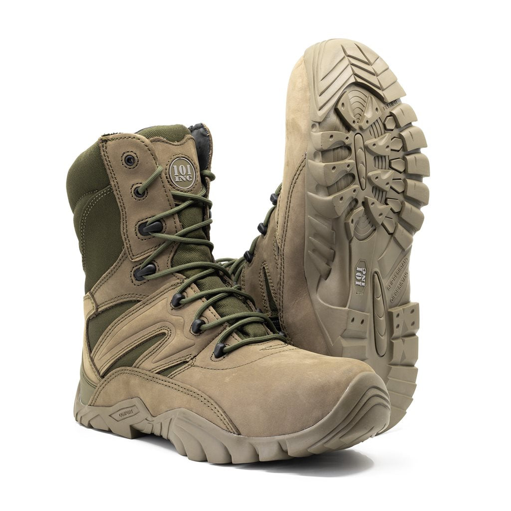 Botas tácticas COMBAT RECON verdes con cremallera YKK, suela antideslizante y forro KBTex