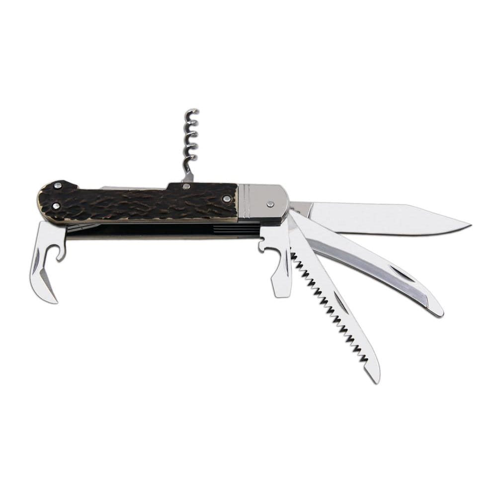 Cuchillo plegable 6 KP con imitación de asta, hoja de acero inoxidable y empuñadura de plástico