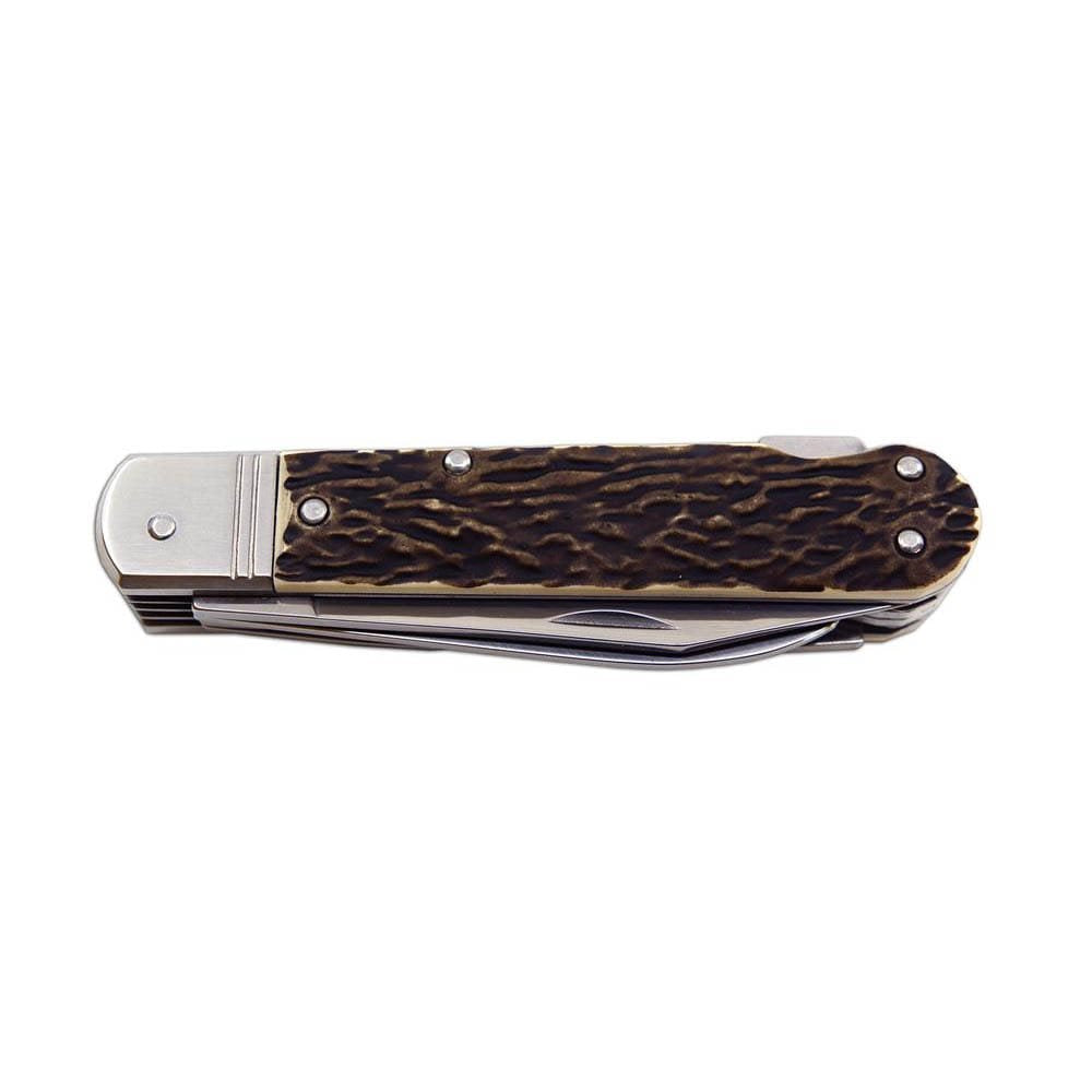 Cuchillo plegable 6 KP con imitación de asta, hoja de acero inoxidable y empuñadura de plástico
