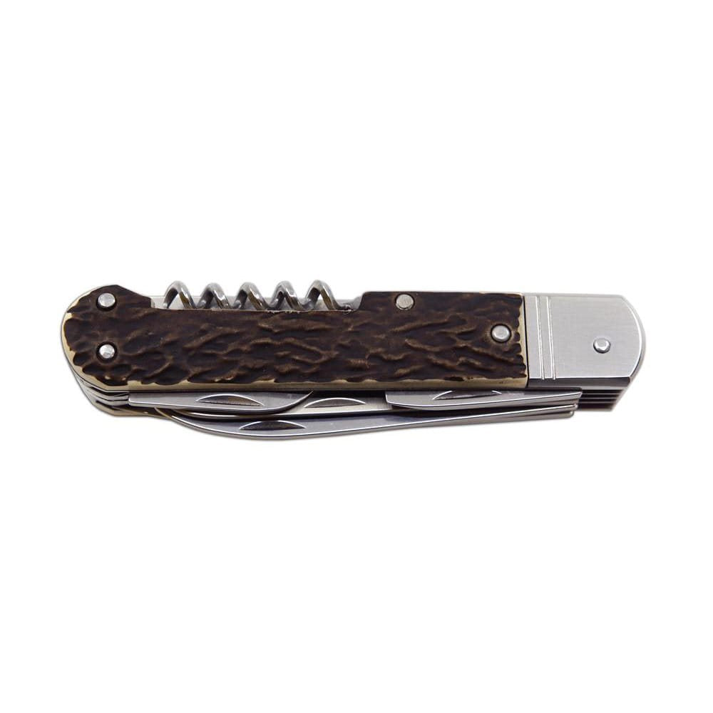 Cuchillo plegable 6 KP con imitación de asta, hoja de acero inoxidable y empuñadura de plástico