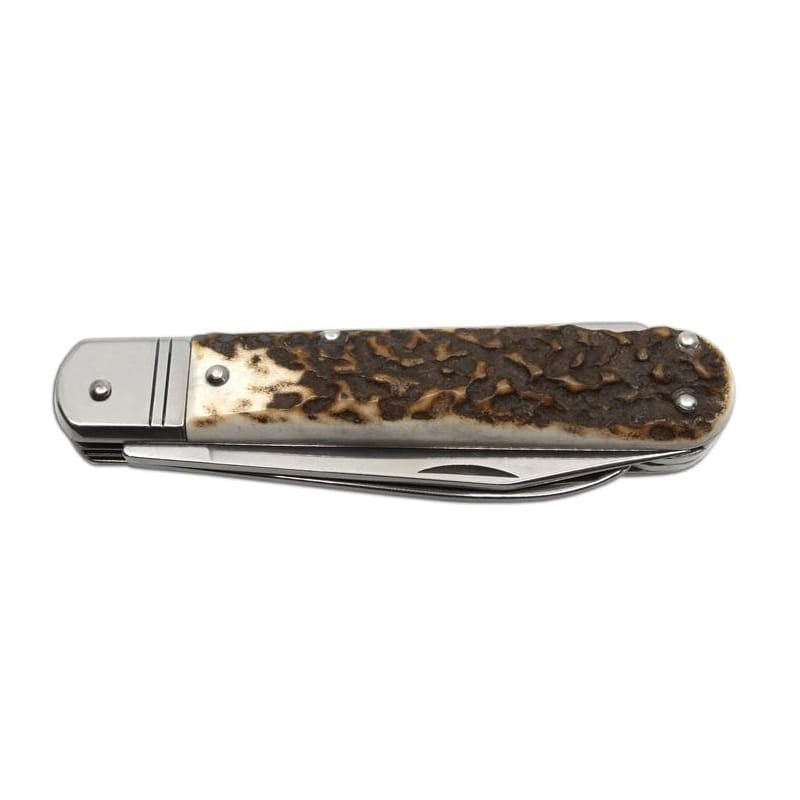 Cuchillo plegable FIXIR con empuñadura de asta de ciervo y funda de cuero