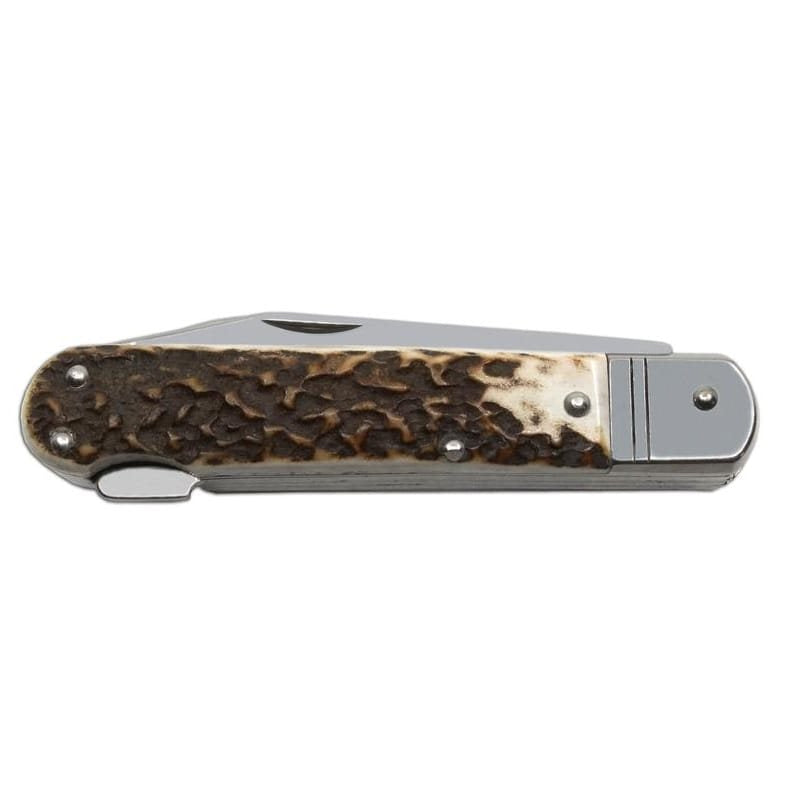 Cuchillo plegable FIXIR con empuñadura de asta de ciervo y funda de cuero