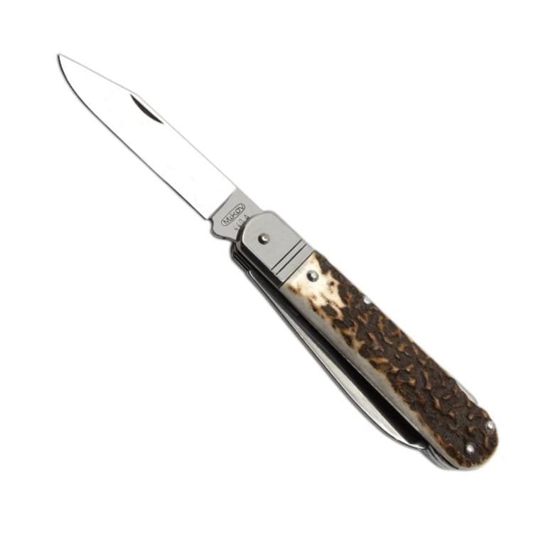 Cuchillo plegable FIXIR con empuñadura de asta de ciervo y funda de cuero