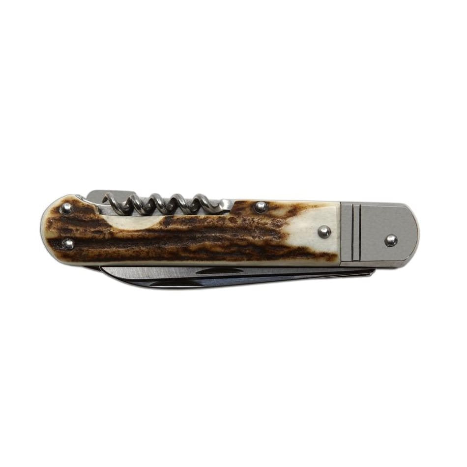 Navaja plegable FIXIR 4V/KP con mango de asta de ciervo y funda de cuero