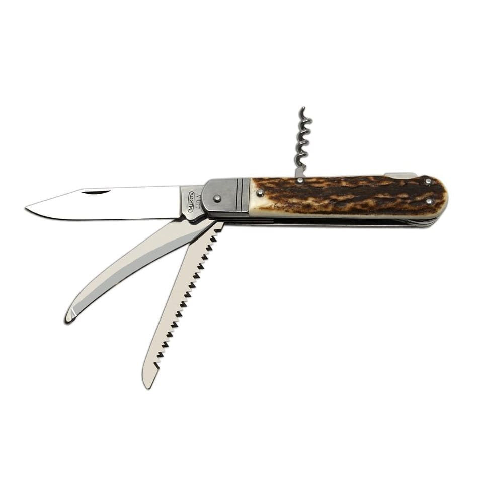 Navaja plegable FIXIR 4V/KP con mango de asta de ciervo y funda de cuero