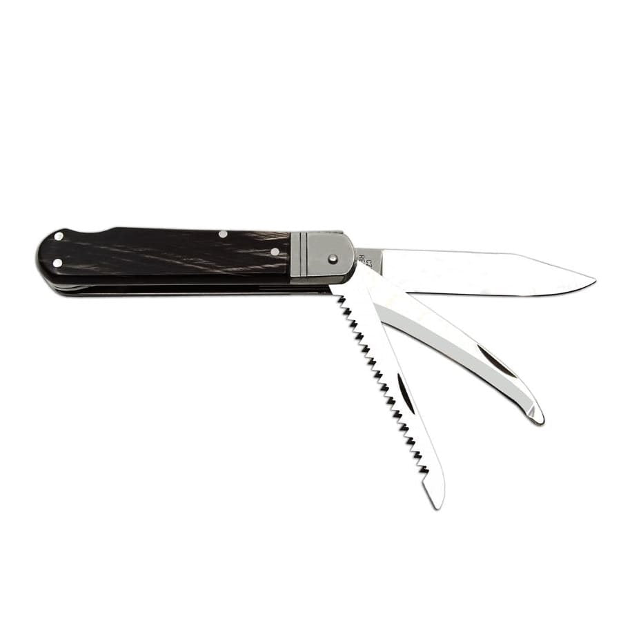 Navaja plegable acero 440A con mango de cuerno de bufalo y funda de cuero