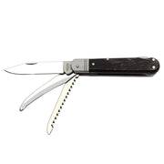 Navaja plegable acero 440A con mango de cuerno de bufalo y funda de cuero