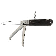Navaja plegable acero 440 con mango de cuerno de buey, funda de cuero y cierre de seguridad