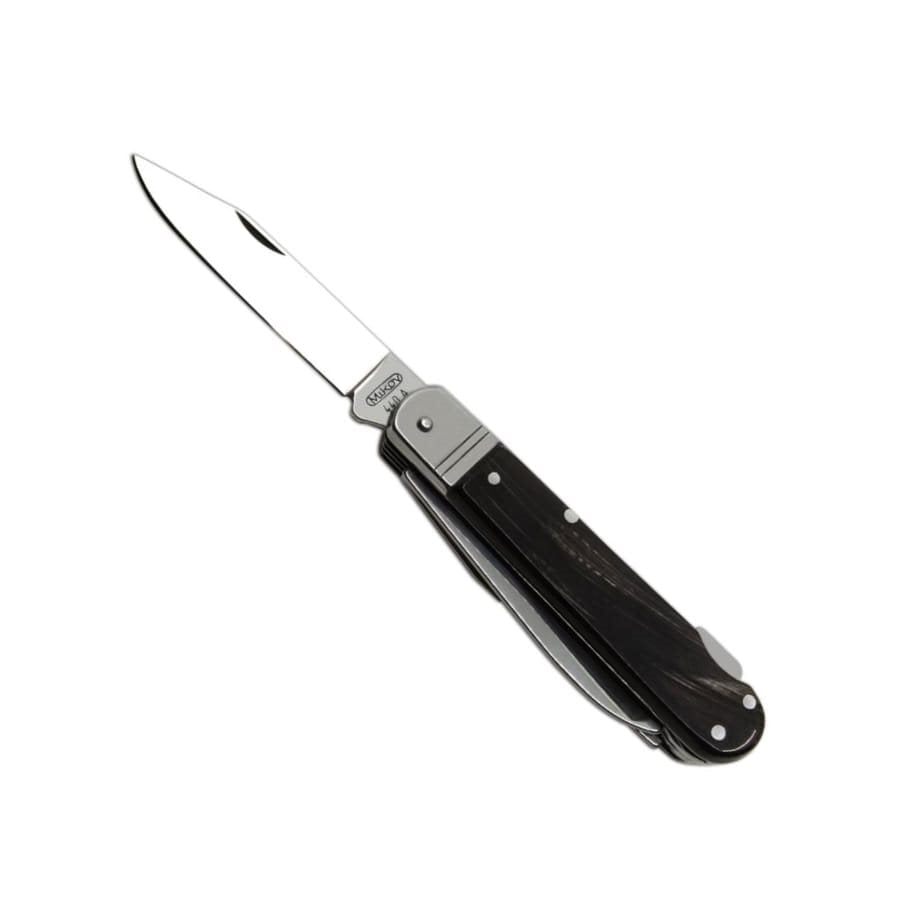 Navaja plegable acero 440A con mango de cuerno de búfalo y funda de cuero