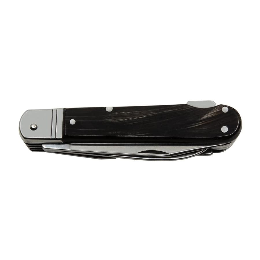 Navaja plegable acero 440A con mango de cuerno de búfalo y funda de cuero