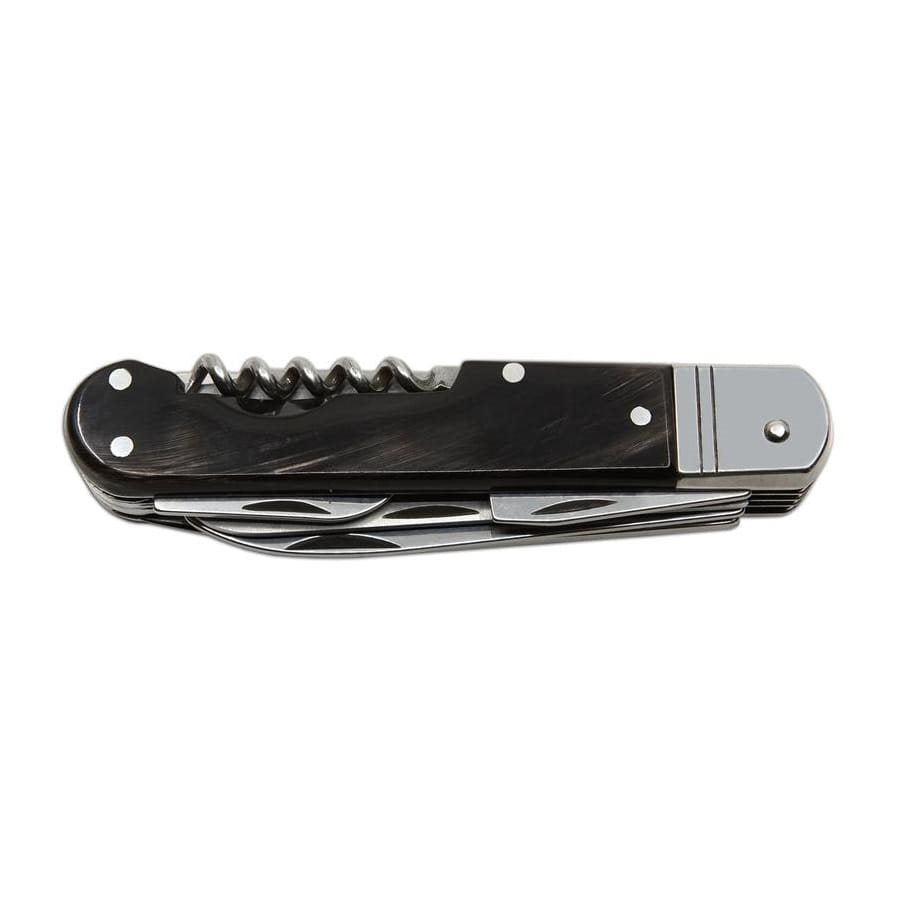Navaja plegable acero 440A con mango de cuerno de búfalo y funda de cuero