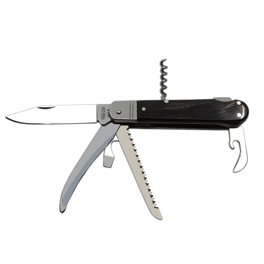 Navaja plegable acero 440A con mango de cuerno de búfalo y funda de cuero