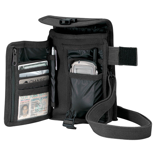 Bolsa bandolera de lona VENTURER negra 22 x 14 cm con varios compartimentos