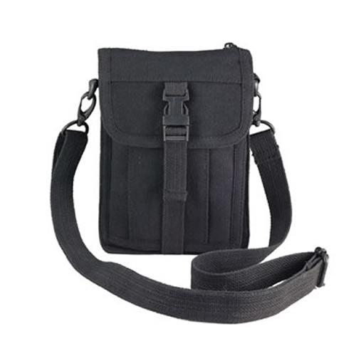 Bolsa bandolera de lona VENTURER negra 22 x 14 cm con varios compartimentos