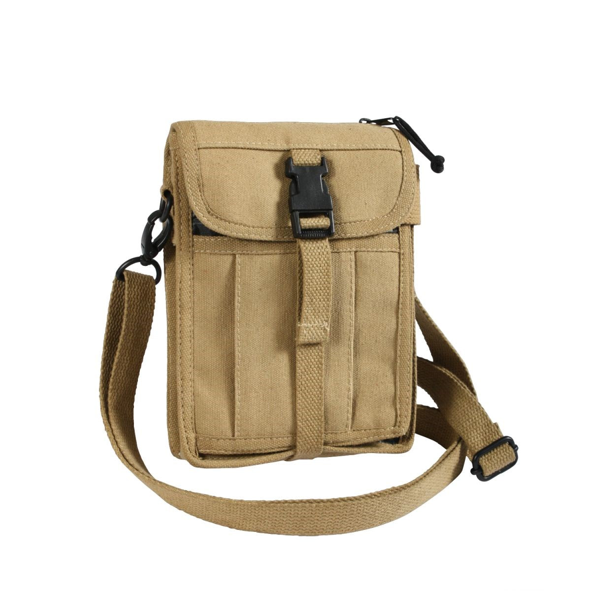 Bolsa bandolera de lona VENTURER negra 22 x 14 cm con varios compartimentos
