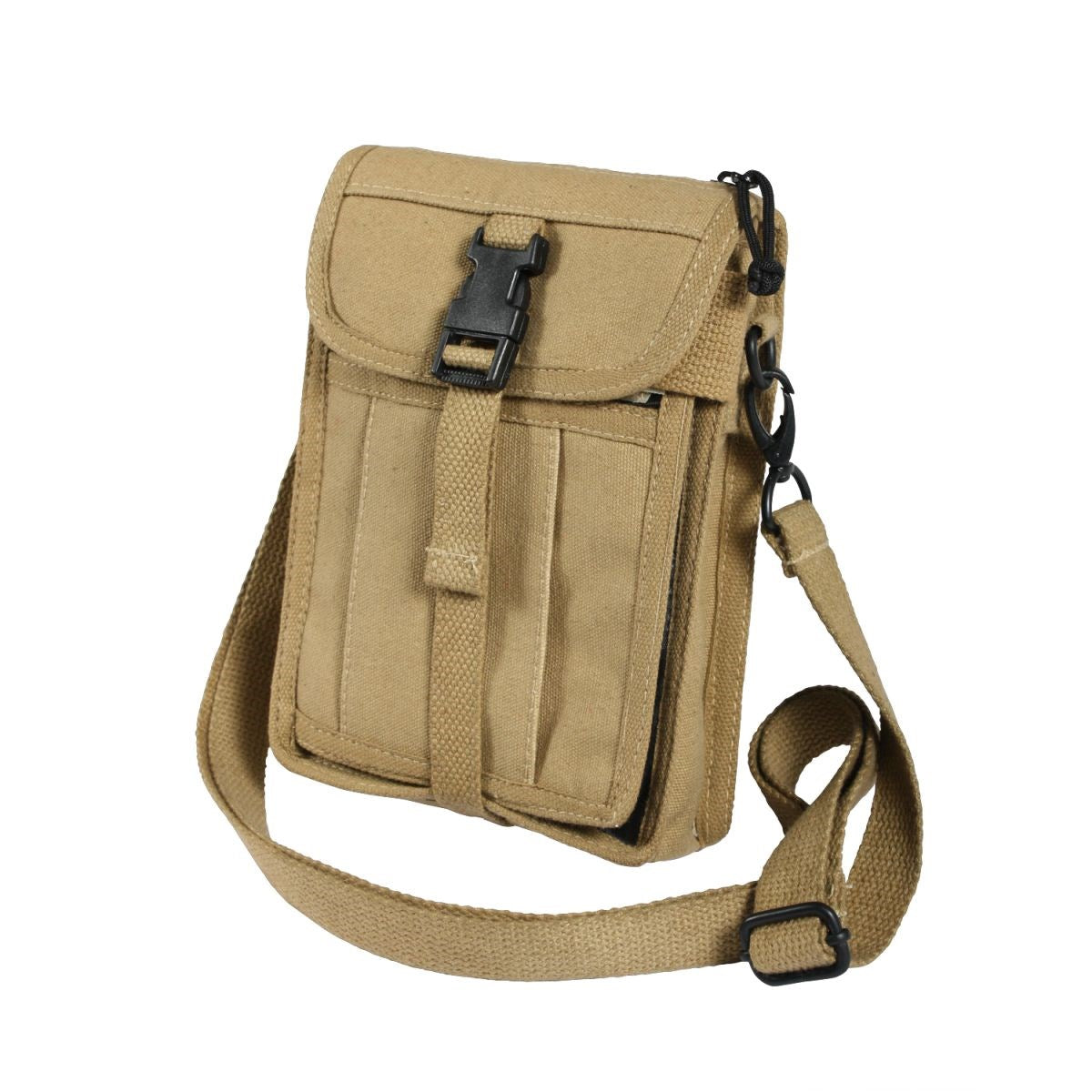 Bolsa bandolera de lona VENTURER negra 22 x 14 cm con varios compartimentos