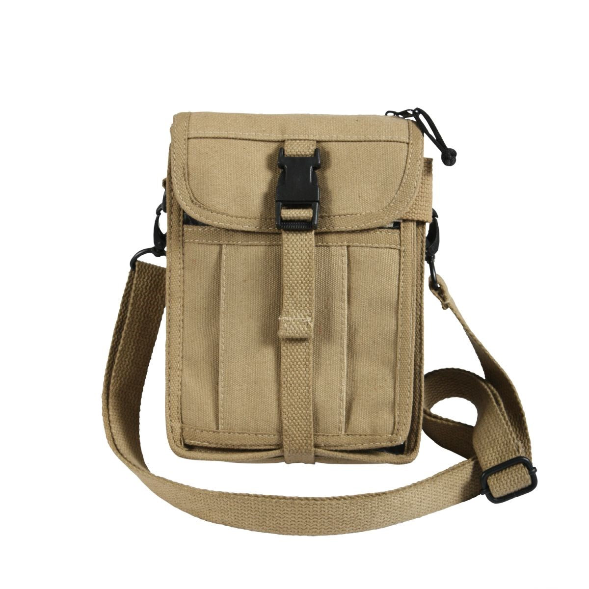 Bolsa bandolera de lona VENTURER negra 22 x 14 cm con varios compartimentos
