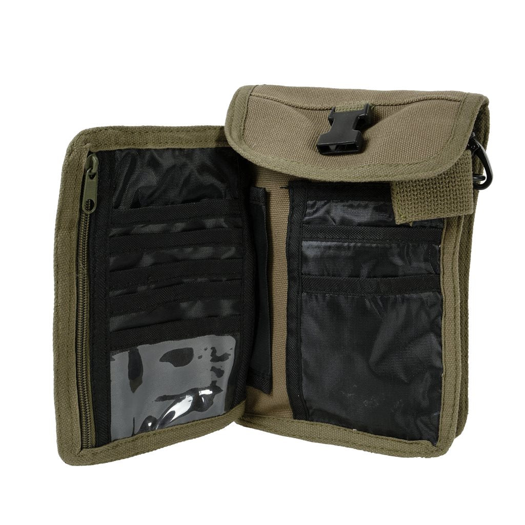 Bolsa bandolera de lona VENTURER negra 22 x 14 cm con varios compartimentos