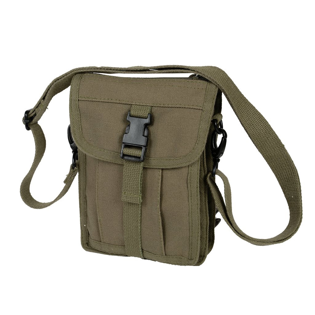 Bolsa bandolera VENTURER de lona color coyote con correa desmontable y múltiples bolsillos