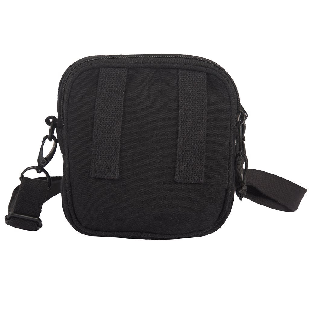 Bandolera EXCURSION negra en lona resistente estilo army con cremalleras y bolsillo exterior para movil