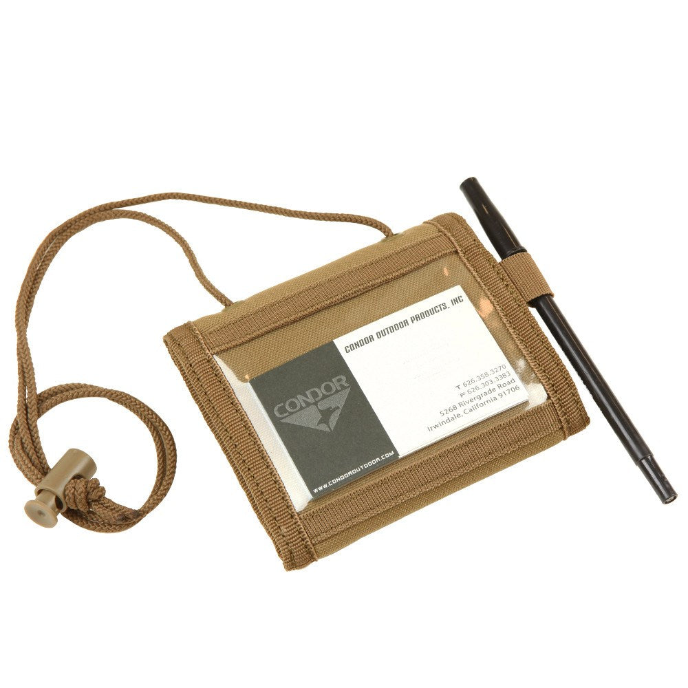 Cartera colgante ID VAULT verde con panel para identificación y cordón para el cuello
