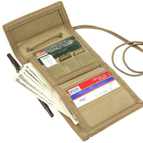 Cartera colgante ID VAULT verde con panel para identificación y cordón para el cuello