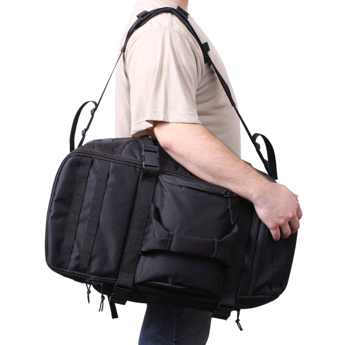 Convertible MISSION 3v1 mochila/bolsa 60 L negra con asa acolchada y correa desmontable
