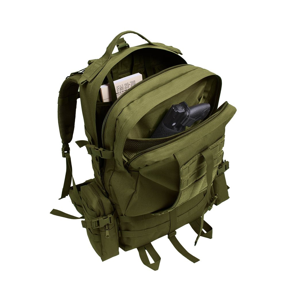 Mochila táctica Global Assault negra de Rothco, compatible con MOLLE y sistema de hidratación