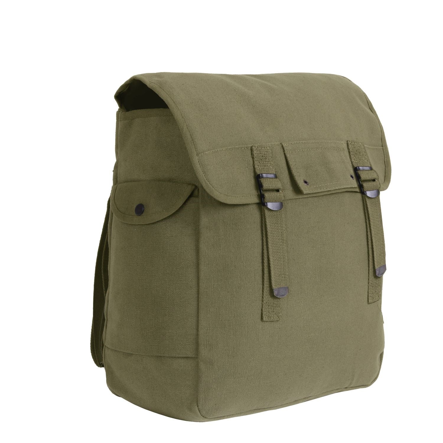 Bolsa JUMBO verde de lona de algodón estilo army; hombro o mochila, amplio interior y bolsillos con cierre a presión