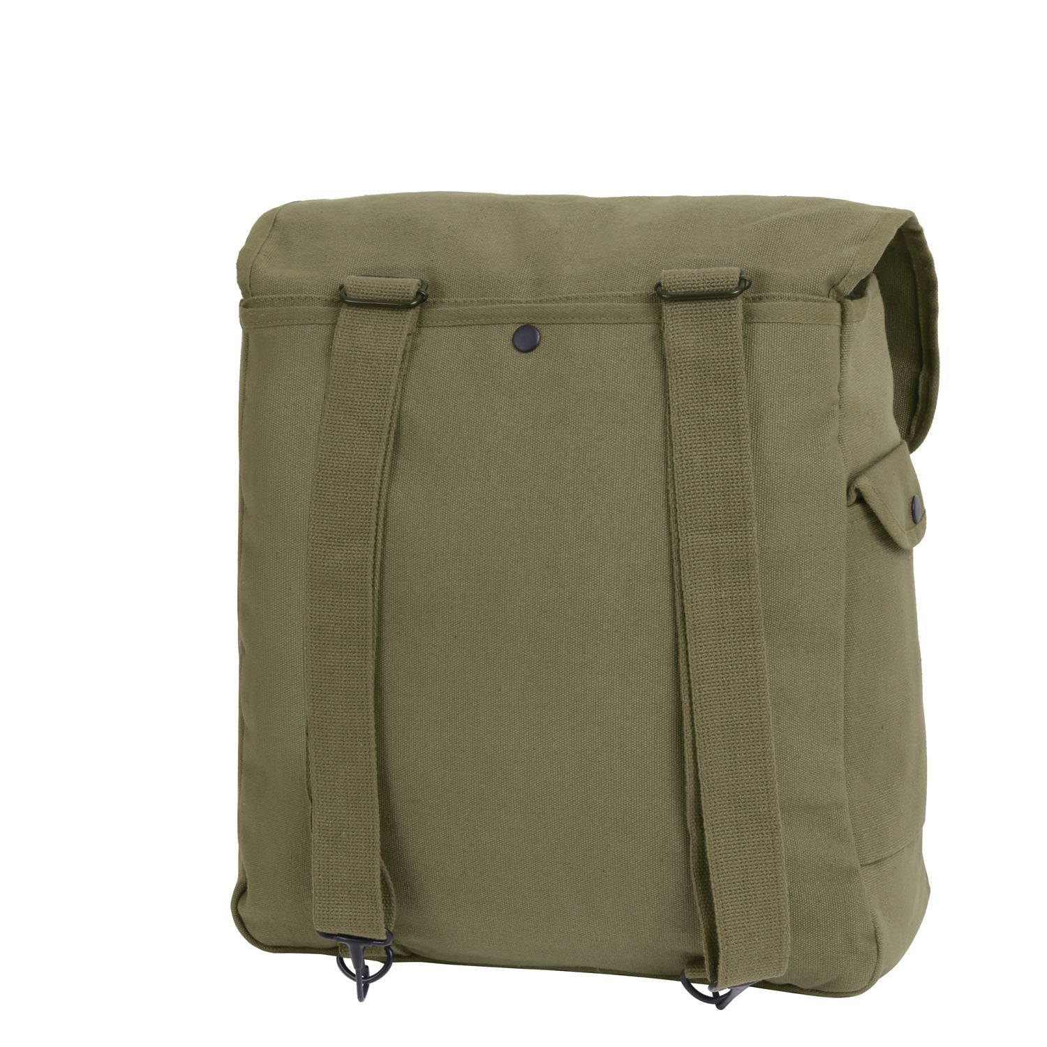 Bolsa JUMBO verde de lona de algodón estilo army; hombro o mochila, amplio interior y bolsillos con cierre a presión