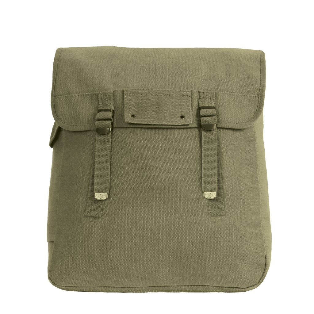 Bolsa JUMBO verde de lona de algodón estilo army; hombro o mochila, amplio interior y bolsillos con cierre a presión