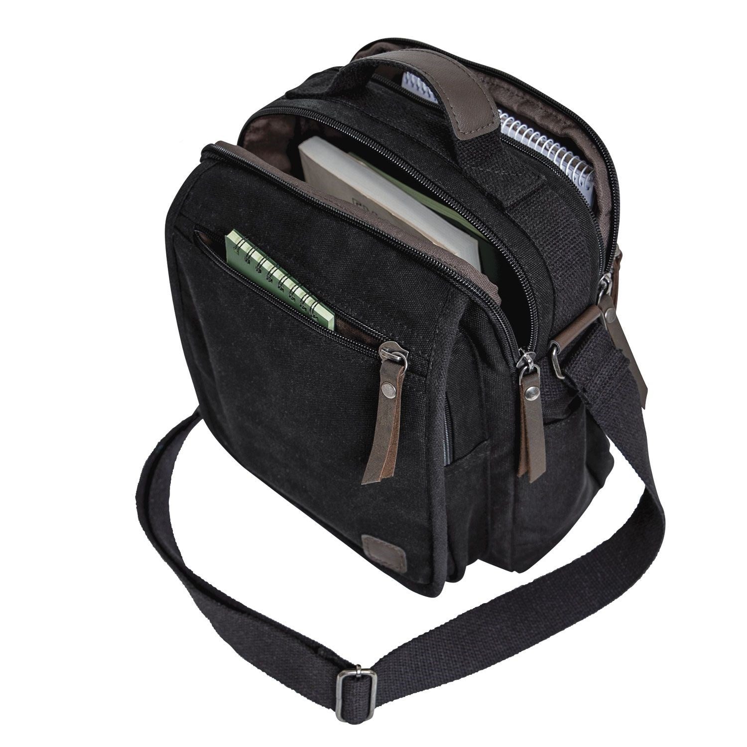 Bolsa bandolera EVERYDAY WORK 100% algodón negra 28x22x13 cm con varios bolsillos