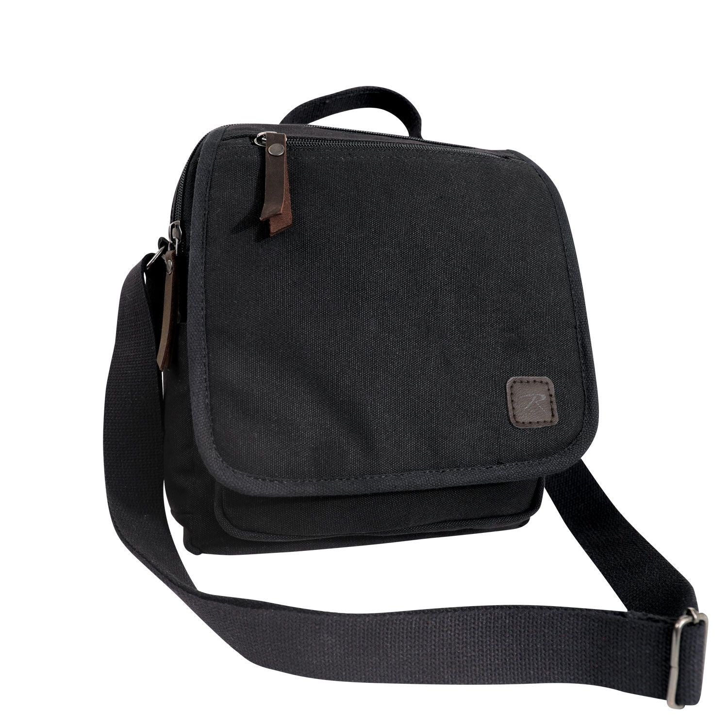 Bolsa bandolera EVERYDAY WORK 100% algodón negra 28x22x13 cm con varios bolsillos
