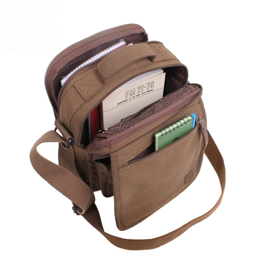 Bolsa bandolera EVERYDAY WORK 100% algodón negra 28x22x13 cm con varios bolsillos