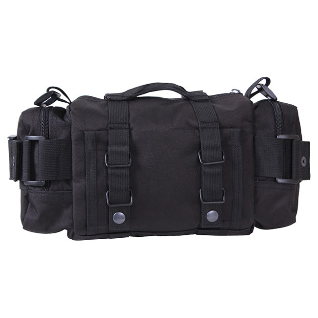 Bolsa táctica CONVERTIPACK negra, poliéster 600D, uso mano/hombro/riñonera y compatible con MOLLE