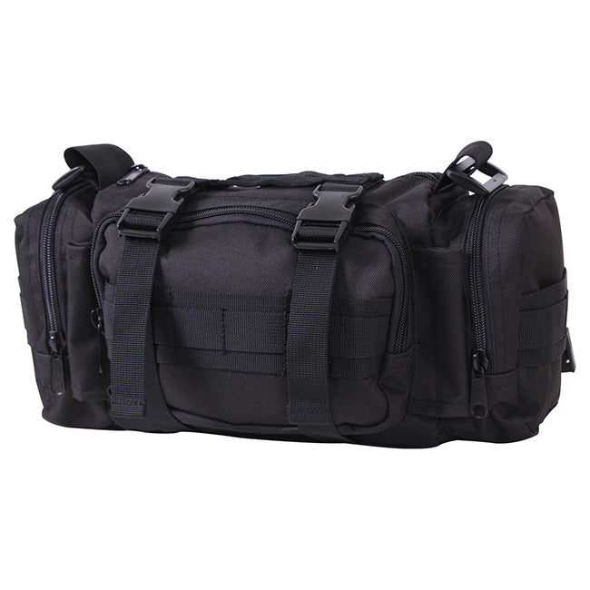 Bolsa táctica CONVERTIPACK negra, poliéster 600D, uso mano/hombro/riñonera y compatible con MOLLE