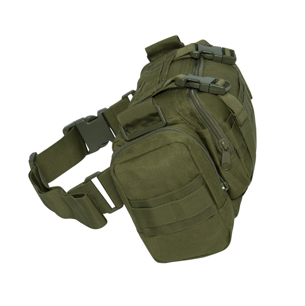 Bolsa táctica CONVERTIPACK negra, poliéster 600D, uso mano/hombro/riñonera y compatible con MOLLE